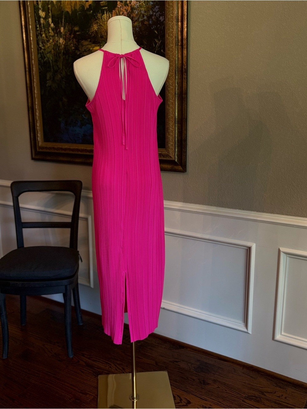 a new day Hot Pink Halter Pleated Midi Dress Sz XS - Picture 2 of 7